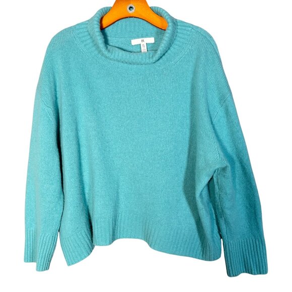 Banana Republic 100% Cashmere Sweater Teal Relaxed Turtleneck Boxy Fit XL - Picture 1 of 10